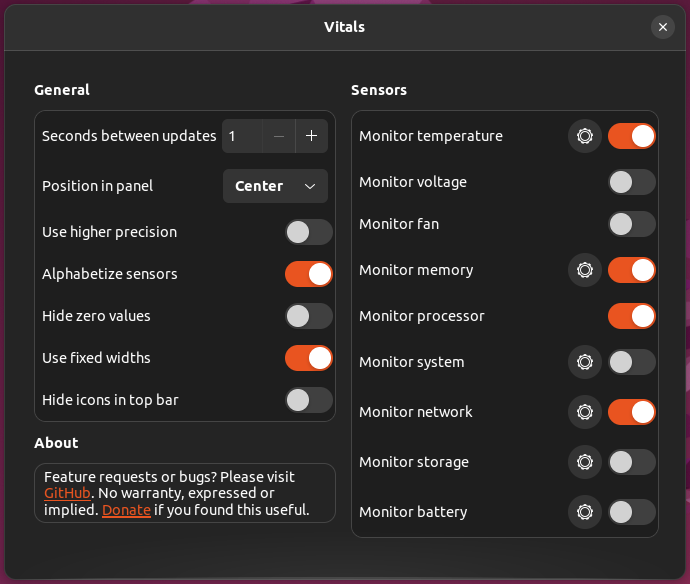 Top 10 GNOME Extensions Vitals Settings