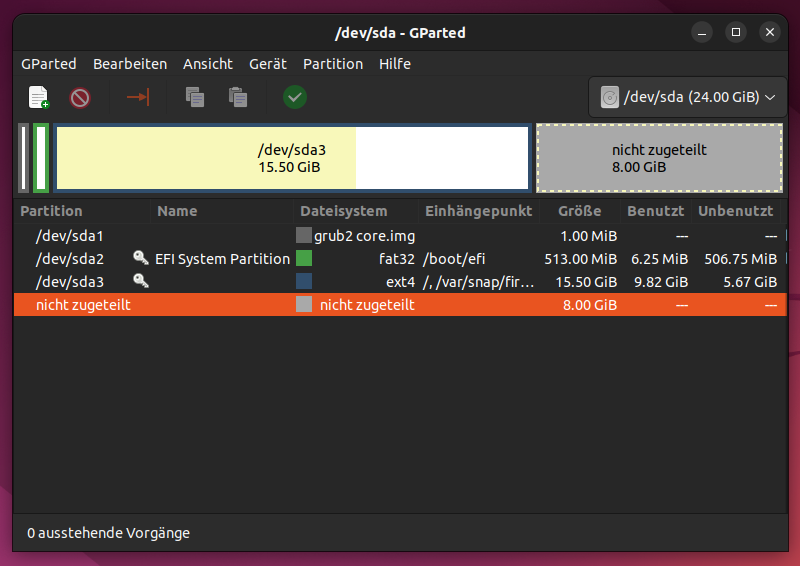 Ubuntu LVM mit GParted vergroessern 3