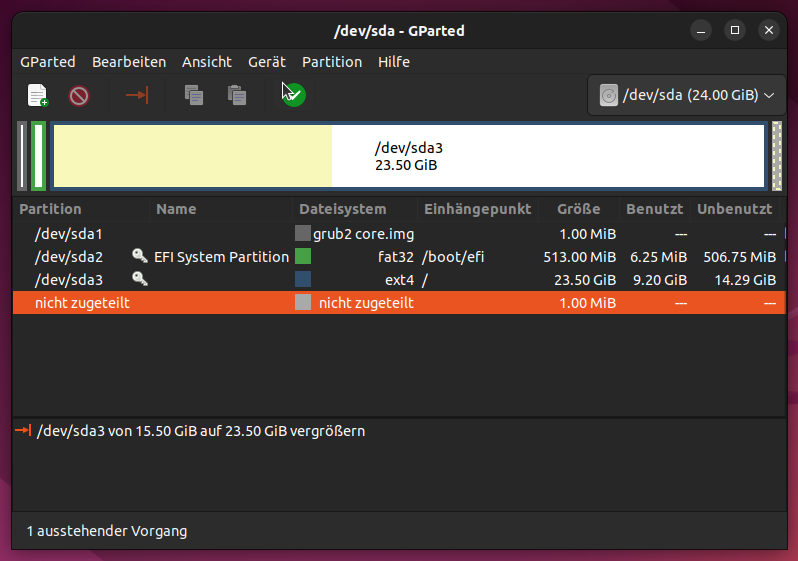 Ubuntu LVM mit GParted vergroessern 7 bestaetigen