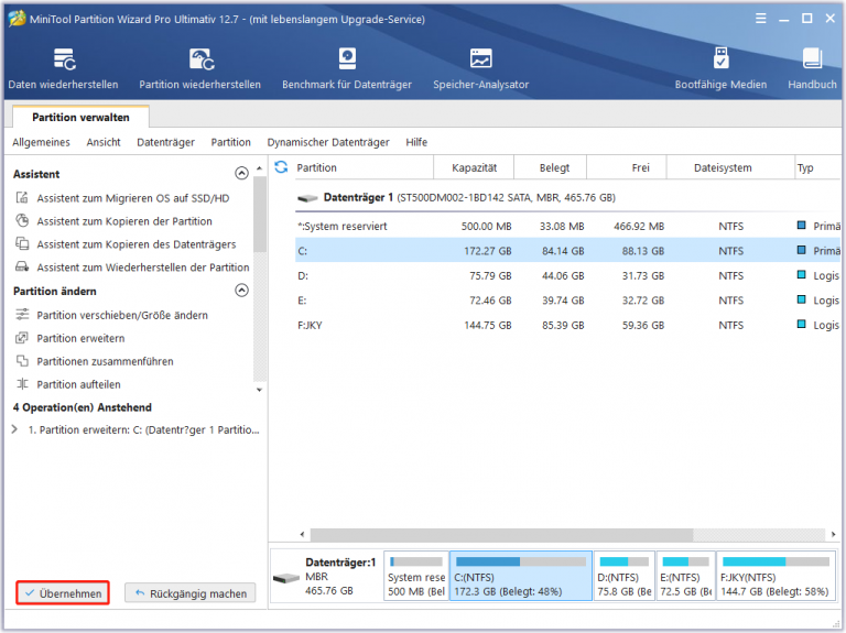 Partition C erweitern oder andere Partition vergrößern/verkleinern