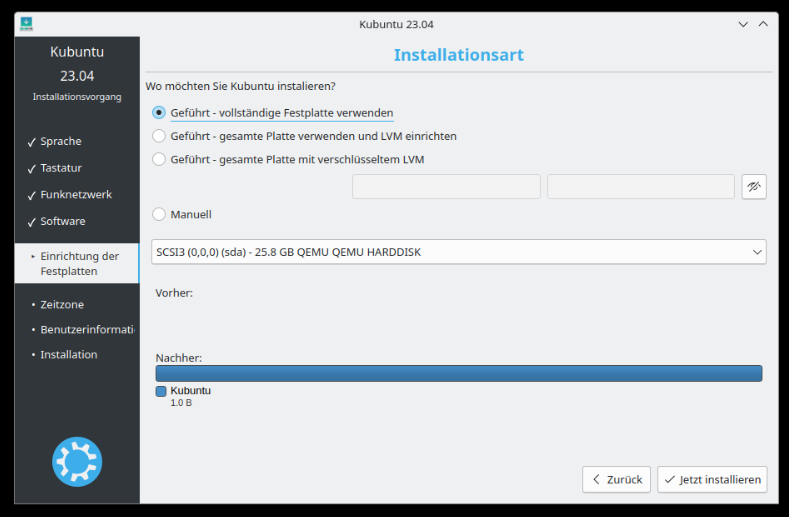 Kubuntu 23.04 installieren 5 installationsart