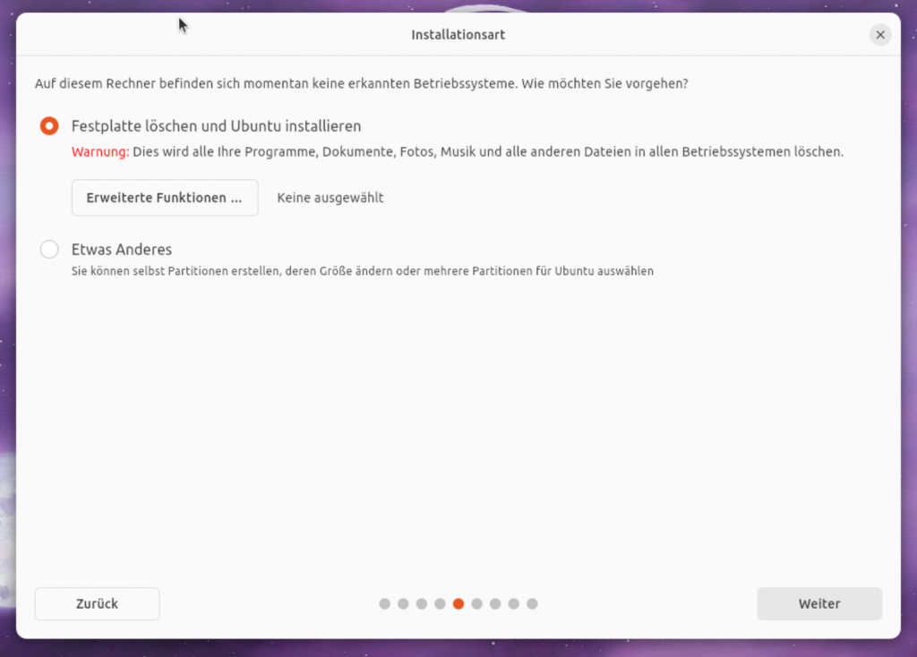 Ubuntu 23.04 installieren Tutorial 7 Festplatte loeschen LVM Vershluesseln