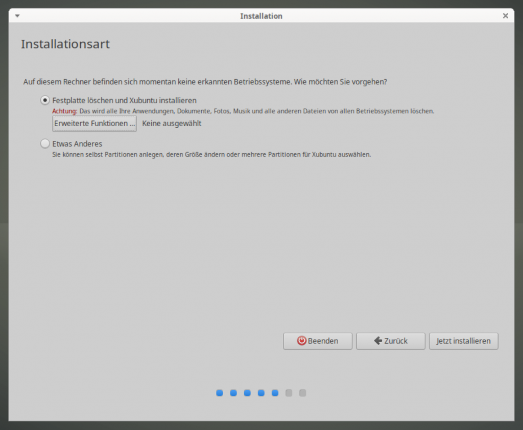 Xubuntu 23.04 installieren 5 installationsart Technium