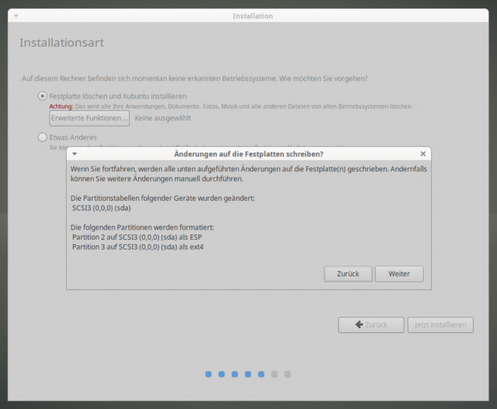 Xubuntu 23.04 installieren 6 Aenderungen bestaetigen Technium