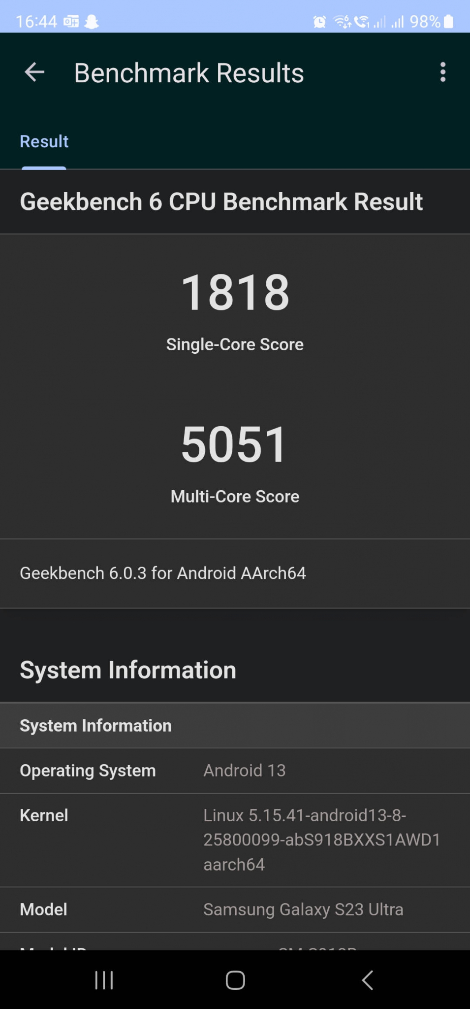 Samsung Galaxy S23 Ultra Geekbench 6 CPU Benchmark