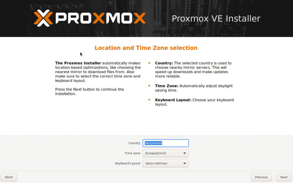 Proxmox 8.0 installieren Tutorial 4 location