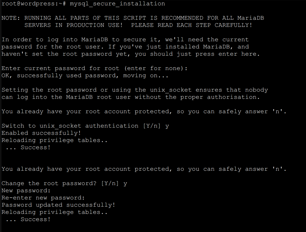 Debian 11 WordPress installieren Tutorial 1 mysql secure installation