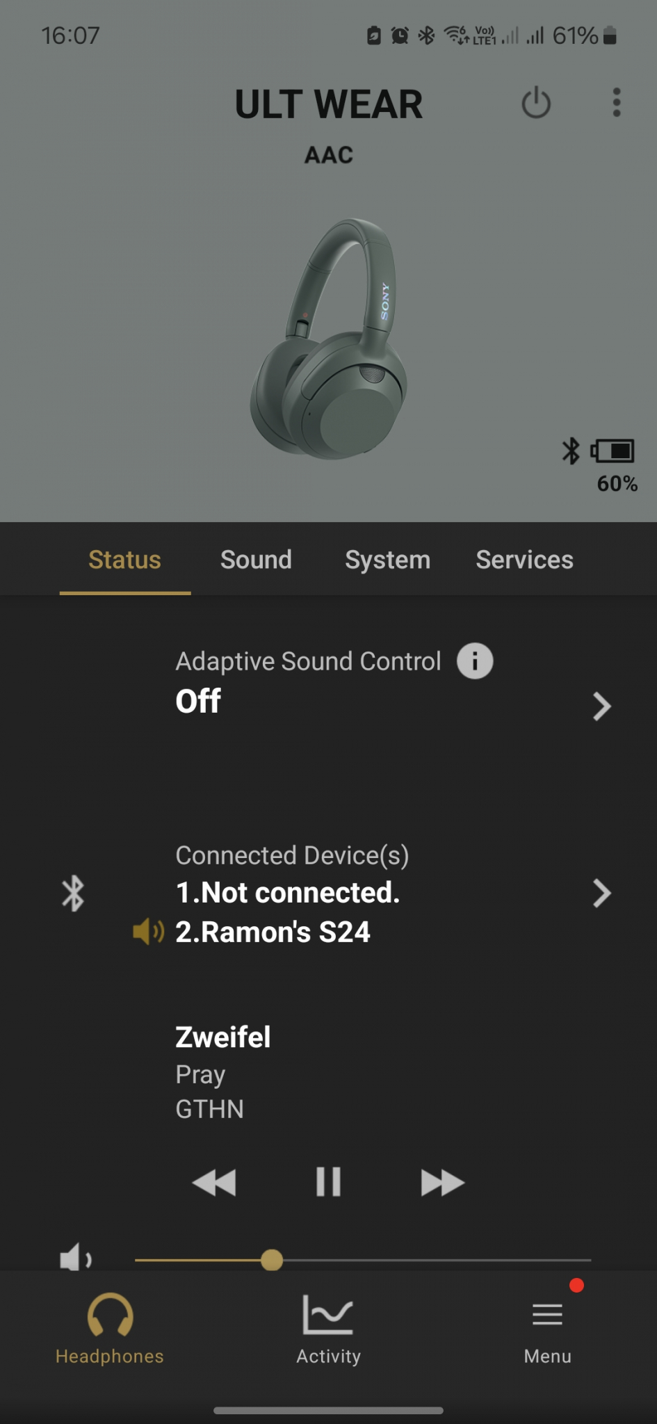 Sony ULT WEAR App Status