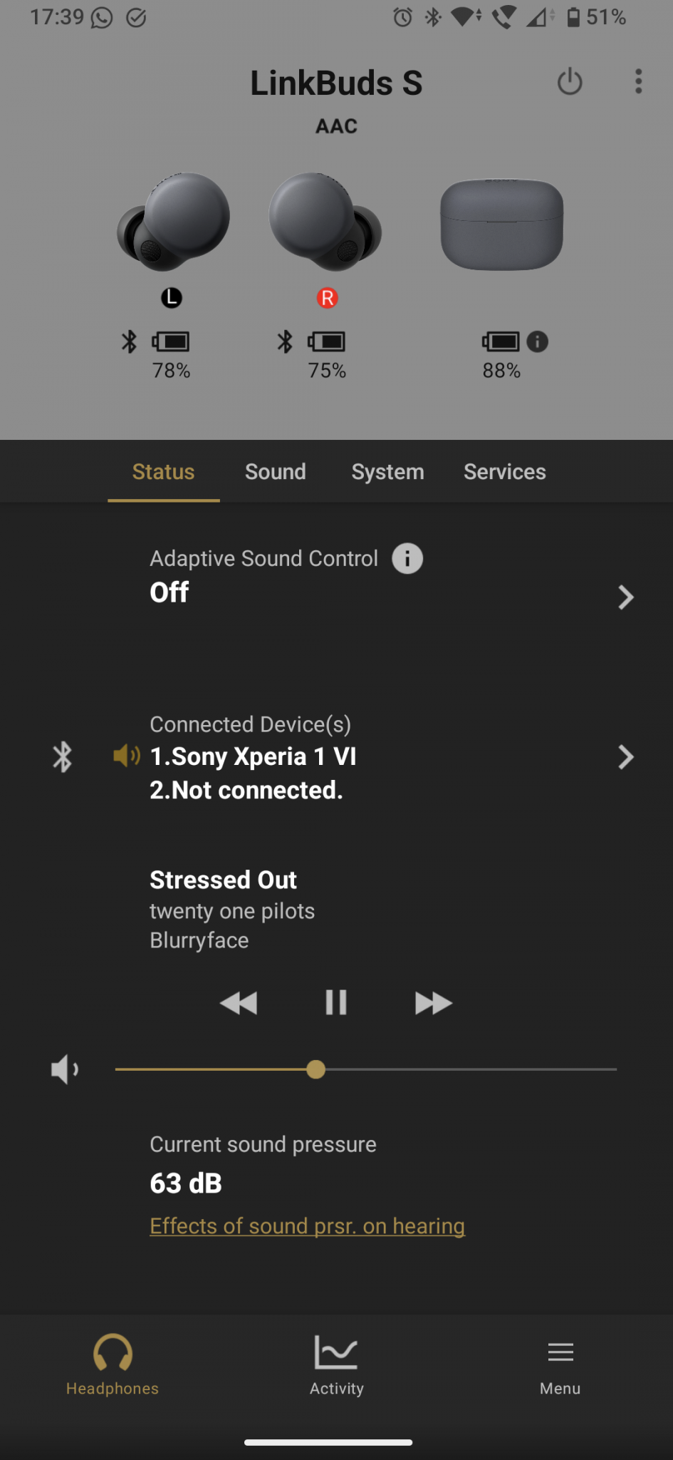 Sony LinkBuds S App Status