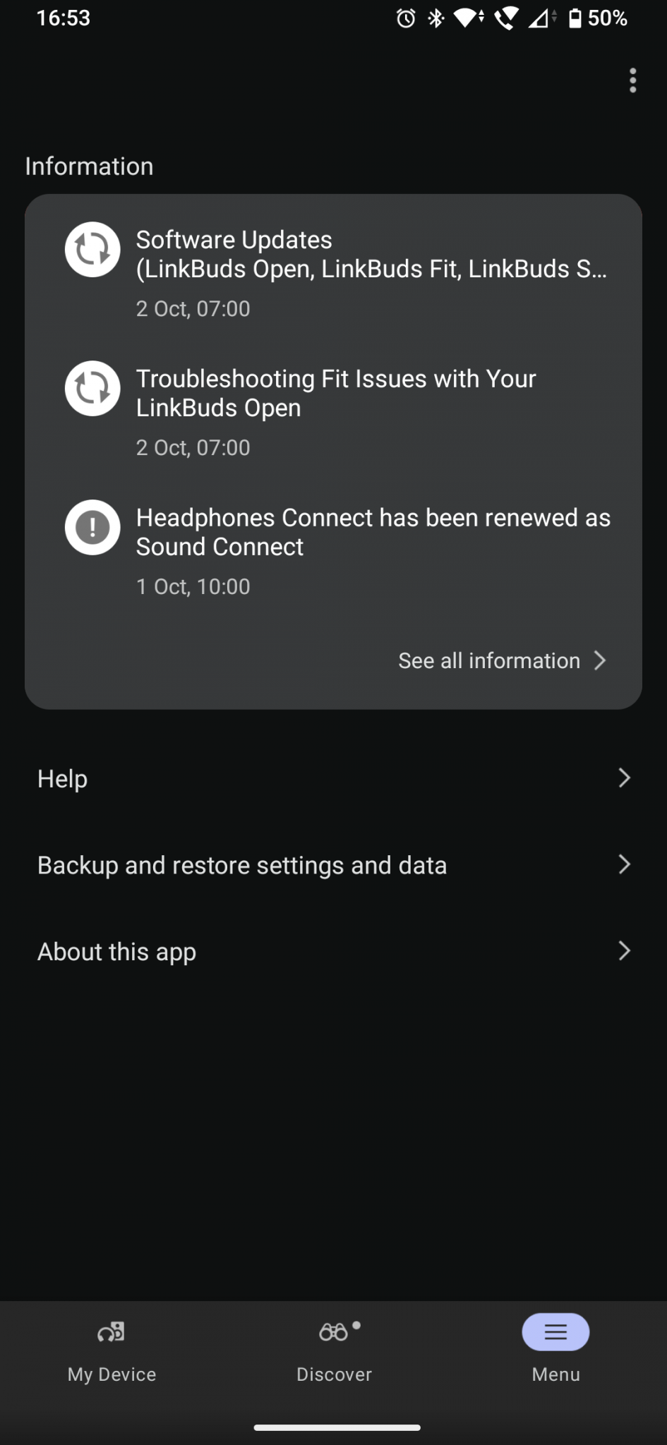 Sony LinkBuds Fit 8 Menu